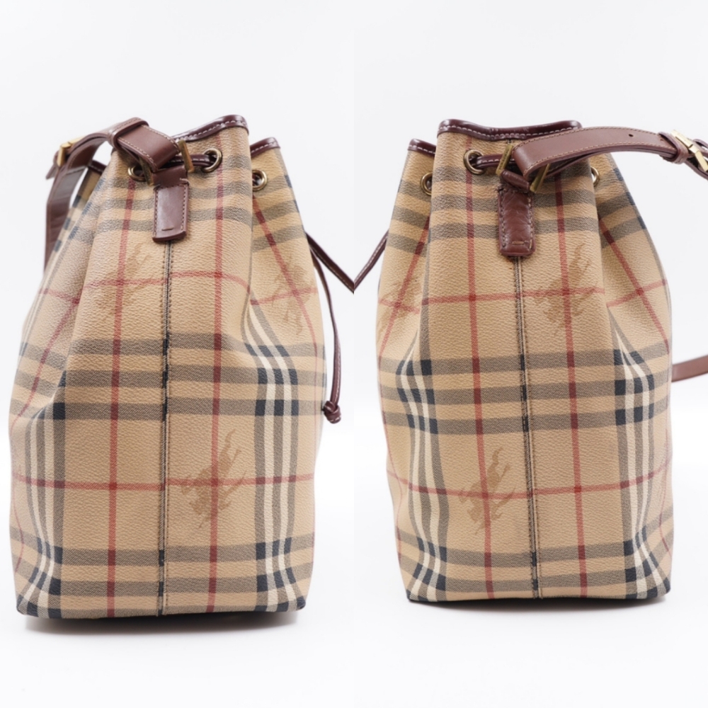 U15❤️ BURBERRY Haymarket Check Drawstring Bucket Bag - Picture 11 of 14